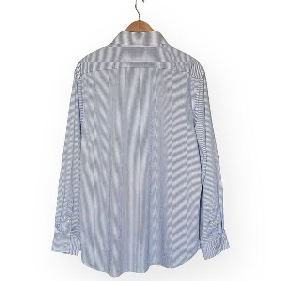 MICHAEL KORS COLLECTION Blue Pinstripe Dress Shirt Slim Office Work XL 17 34/35 - Picture 3 of 10